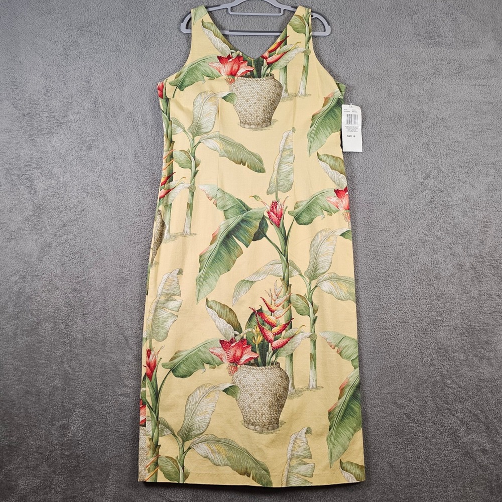 Citi Dress Womens‎ 16 Banana Yellow Tropical Botanical Sheath Midi Dress New